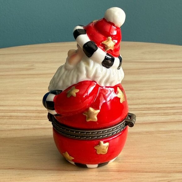 Vintage Hinged Santa Claus Trinket Box Ceramic Figurine w/ Stars Keepsake - Picture 5 of 10